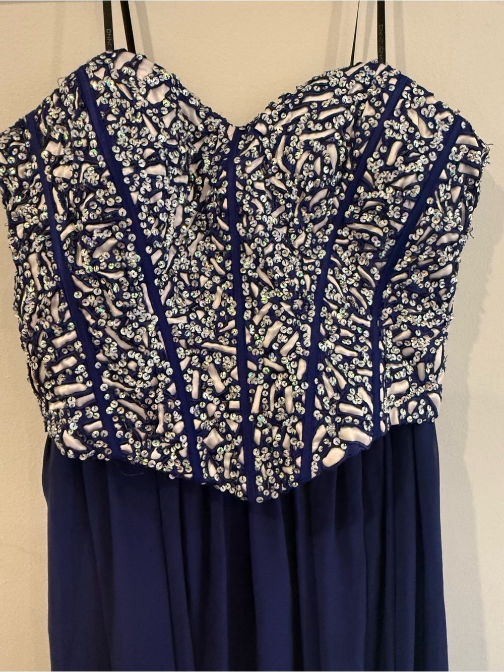 Narianna Navy Sequined Beaded Prom Gown